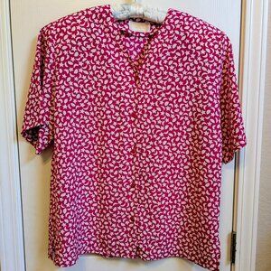 Pendleton Sophisticates Pink and White Button Down Blouse Vintage Short Sleeve